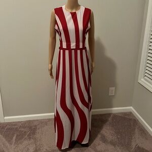 Red and White Sleeveless Sheath Maxi Dress NWOT
